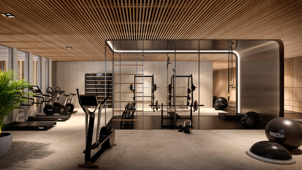 Gimnasio moderno de lujo en una comunidad residencial